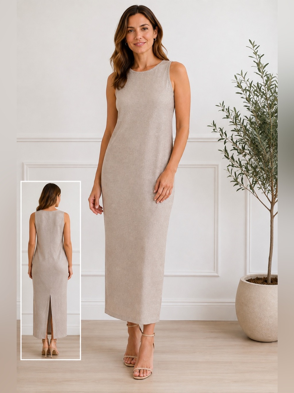Wallis Elegant Metallic Sleeveless Maxi Dress,Size 14, Shimmer